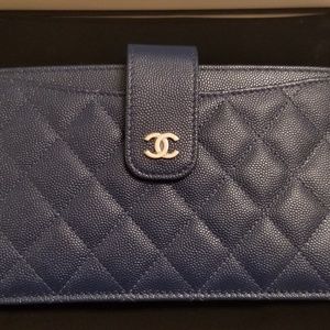 Chanel Classic Pouch Grained Calfskin Blue